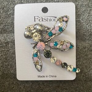 Dragonfly Brooch with Multicolor Crystals